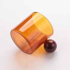 Urbane Home 2 Pcs Borosilicate Glass Coffee Cups | Cup with Wooden Ball Handle | High Heat Resistant | Microwave and Dishwasher Safe | 120 ML | Pack of 1 | Amber