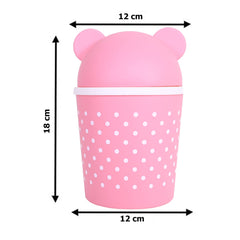 Kuber Industries Teddy Table Dustbin|Plastic Swinging Lid Waste Storage Garbage Bin|Desktop Trash Can For Study Table, Office|Pack of 3 (Pink)