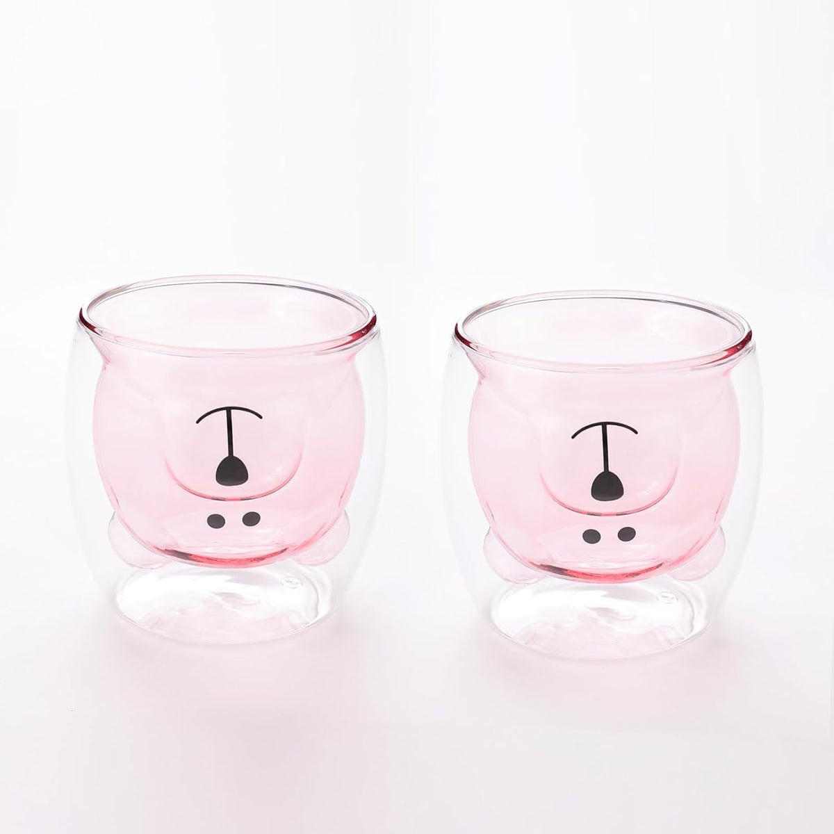Kuber Industries 2 Pcs Cute Teddy Bear Cups | Borosilicate Double Wall Glass Cups | Microwave Safe | Heat Resistant | Scratch Proof | 250 ML | Pack of 1 | Pink