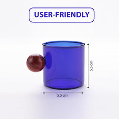 Kuber Industries 2 Pcs Borosilicate Glass Coffee Cups | Cup with Wooden Ball Handle | High Heat Resistant | Microwave and Dishwasher Safe | 120 ML | Pack of 1 | Blue