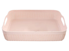 Heart Home Q-3 Designer Plastic Storage Basket For Store Fruits, Vegetables, Magazines, Cosmetics, Stationary (Pink)-50HH01466