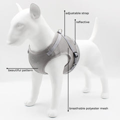Kuber Industries Reflective Dog Harness with Adjustable Leash|Breathable Polyester Mesh Fabric |Medium Size|HT-844|Comfortable No-Pull Grip|Quick Release Buckles|Easy On-Off Harness|Grey (Pack of 4)