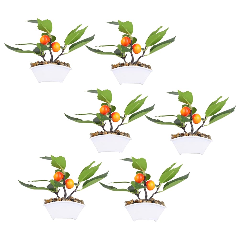 Kuber Industries Artificial Plants for Home Décor|Natural Looking Indoor Fake Plants with Pot|Artificial Flowers for Decoration-Pack of 6 (Orange)
