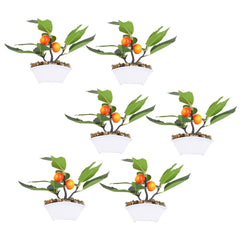 Kuber Industries Artificial Plants for Home Décor|Natural Looking Indoor Fake Plants with Pot|Artificial Flowers for Decoration-Pack of 6 (Orange)