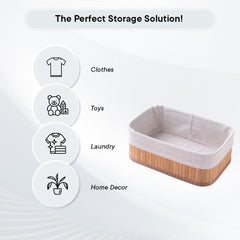 Kuber Industries Pack of 36 Bamboo Storage Basket With Liner|Fodable Storage Organizer|Box For Cloth, Toiletry, Bathroom|Capacity 14.9L, 10.5L, 3.5L, 1.9L|Natural|