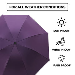 Kuber Industries 3 Fold Manual Umbrella|Windproof, Sunproof & Rainproof|With Polyester Canopy, Sturdy Steel Shaft & Wrist Straps|Easy to Hold & Carry|Umbrella for Women, Men & Kids |Purple (Pack Of 6)