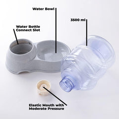 Kuber Industries Dog Food Bowl|Drinking Fountain Cat & Dog Bowl|Reusable,Durable|Bowl with Refillable Water Bottle|Stylish Dog Accessories for Indoor & Outdoor Use|LS147GR|3500ML|Grey (Pack of 3)