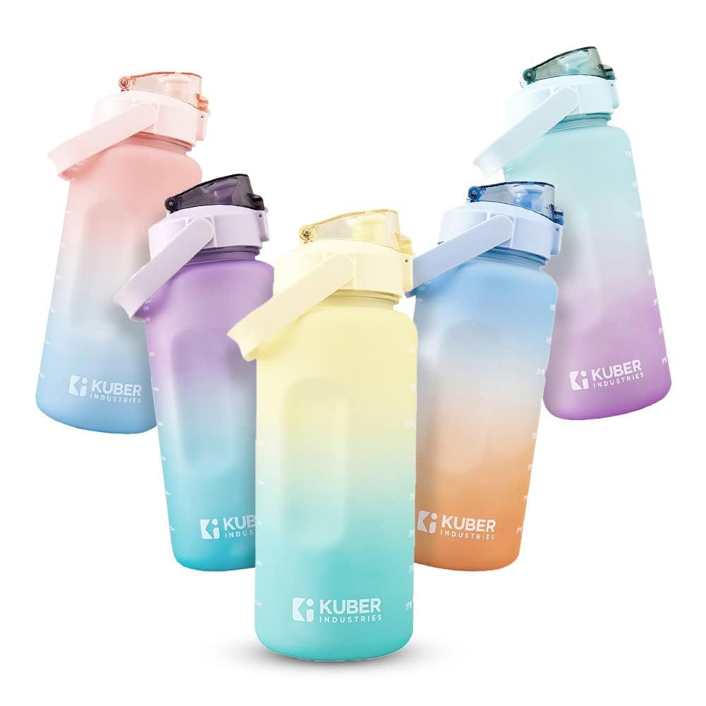 Kuber Industries Sipper Bottle 2 Litre|Water Tracker & Time Marker|Leakproof, BPA Free, Fitness Sports Water Bottle with Measurements(Gradient Blue & Yellow, 1 Piece)|For Gym,Home,Travelling &Office