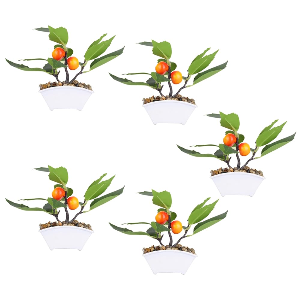 Homestic Pack of 5 Artificial Plants for Home D?cor|Natural Looking Indoor Fake Plants with Pot|Artificial Flowers for Decoration (Orange)