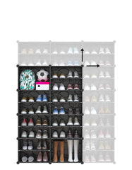 Kuber Industries Pack of 4 Shoes Cabinet |2 Column 8-Tier Foldable Shoe Rack Organizer for Closet | Plastic Shoe Shelf Collapsible Shoes Storage Box |Shoe Cabinet with Lids | JL2C8TBK | Black