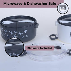 Kuber Industries Insulated Lunch Box with 2 Compartments|100% BPA Free, Food Grade ABS Plastic|Leakproof & Spill Proof|Dishwasher & Microwave Safe Lunch Box|2000 ML|HX0043347|Pack of 4|Black & White