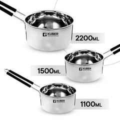 Kuber Dinner Plates & Sauce Pan Combo Set|Dinner Plates Set of 6 | 3 Piece Sauce Pan, Chai Pan | Heavy-Duty Stainless Steel | Silver
