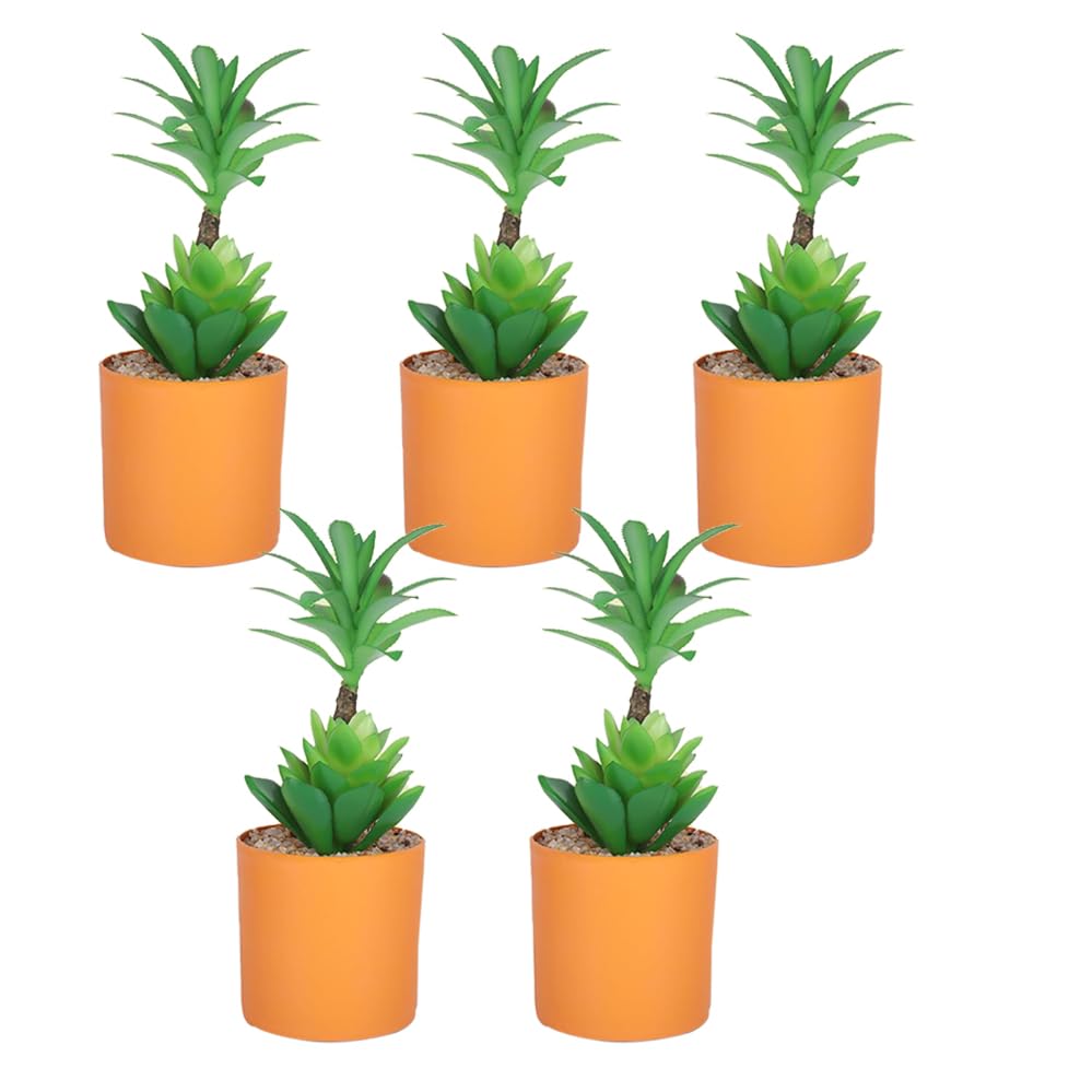Kuber Industries Artificial Plants for Home Décor|Natural Looking Indoor Fake Plants with Pot|Artificial Flowers for Decoration-Pack of 5 (Green)