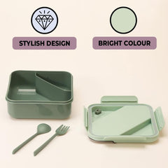 Kuber Industries Insulated Lunch Box for Kids & Adults|Premium Food-Grade PP Plastic|Leakproof & Spill Proof|Dishwasher & Microwave Safe Lunch Box|1000 ML|HX0044281|Pack Of 6|Green