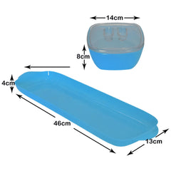 Heart Home Food Grade Microwave Safe Plastic 1 Tray & 3 Bowls Set with Silicon Rubberized Ring Lid (Blue)-50HH01372