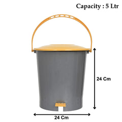 Kuber Industries Plastic Pedal Dustbin, Trashbin, Wastebin For Kitchen, Bathroom, Office Use With Handle, 5 Liter (Grey & Yellow)-47KM01026