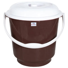 Heart Home Unbreakable Virgin Plastic Bucket with Lid For Home/Kitchen/Office, 18Ltr.- Pack of 2 (Brown)-47HH01168