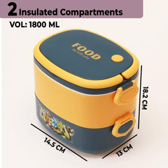 Kuber Industries Insulated Lunch Box With 2 Compartments|100% BPA Free, Food Grade ABS Plastic|Leakproof & Spill Proof|Dishwasher & Microwave Safe Lunch Box|1450 ML|HX0043343|Pack Of 4|Yellow & Blue