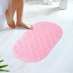 Kuber Industries Bath Mat | PVC Bathroom Mat | Shower Bath Mat | Floor Tub Mat | Bathroom Oval Mud Mat | Anti-Skid Shower Bathroom Mat | Q-02D |Pack of 6| Pink