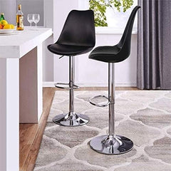 Kuber Industries Pair of 2 Revolving Curvy Bar Stool Chair for Kitchen with Footrest & 360 Swivel | 32 inch Height Adjustable High Chair Combo for Breakfast Counter & Cafeteria | Black