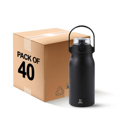 Heart Home Insulated Stainless Steel Bottle 1 litre with Sipper Lid-Double Wall |Leak Proof|Rust Proof|Keeps Drinks Hot/Cold for 6-12 Hours|Flip Up Handle| Easy to Carry (Black) (Pack of 40)