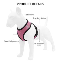 Kuber Industries Reflective Dog Harness With Adjustable Leash|Breathable Polyester Mesh Fabric With Top carry Handle|Medium Size|HAT-818|Comfortable No-Pull Grip|Quick Release Buckles|Pink (Pack Of 4)