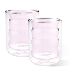 Kuber Industries 6 Pcs Waved Shape Glasses | Double Walled Borosilicate Glass | High Thermal Resistance | Microwave & Dishwasher Safe | 200 ML | Pack of 3 | Pink