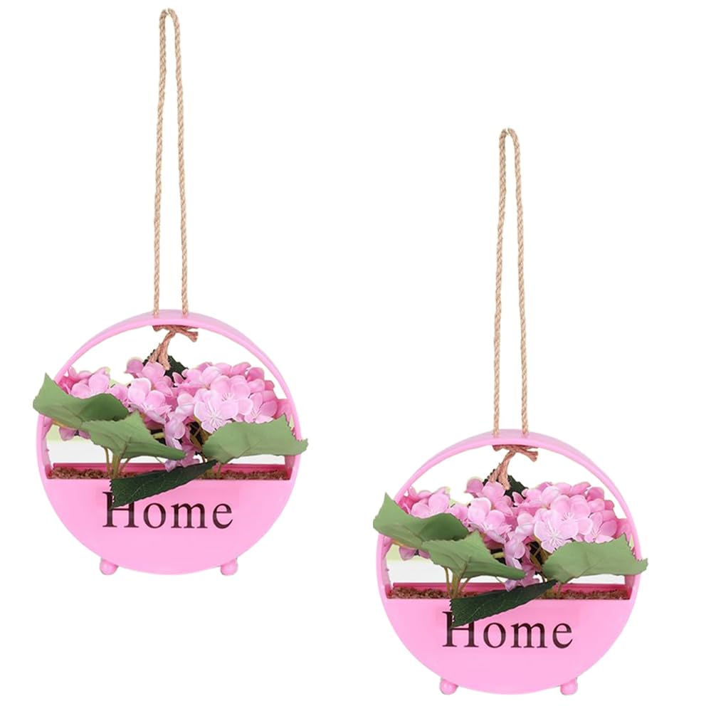 Kuber Industries Hanging Artificial Plants for Home D?cor|Natural Looking Indoor Fake Plants with Pot|Artificial Flowers for Decoration-Pack of 2 (Pink)