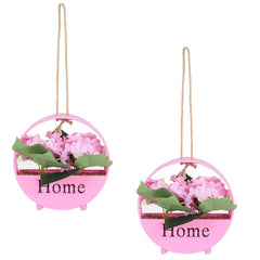 Kuber Industries Hanging Artificial Plants for Home D?cor|Natural Looking Indoor Fake Plants with Pot|Artificial Flowers for Decoration-Pack of 2 (Pink)