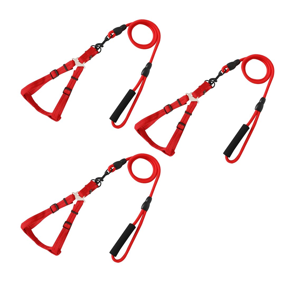 Kuber Industries Dog Harness For Medium Dogs & Leash Set|Premium Metal Hook|PDMGL-005-3|Comfortable Grip|Hand Spliced Belt For Added Strength |PDMGL-005-3| Soft Padding|Stylish Design |Red (Pack Of 3)
