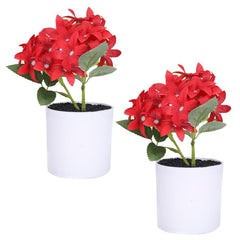 Kuber Industries Artificial Plants for Home Décor|Natural Looking Indoor Fake Plants with Pot|Artificial Flowers for Decoration-Pack of 2 (Red)