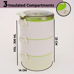 Kuber Industries Insulated Lunch Box with 3 Compartments|100% BPA Free, Food Grade ABS Plastic|Leakproof & Spill Proof|Dishwasher & Microwave Safe Lunch Box|3000 ML|HX0032531|Green (Pack of 5)