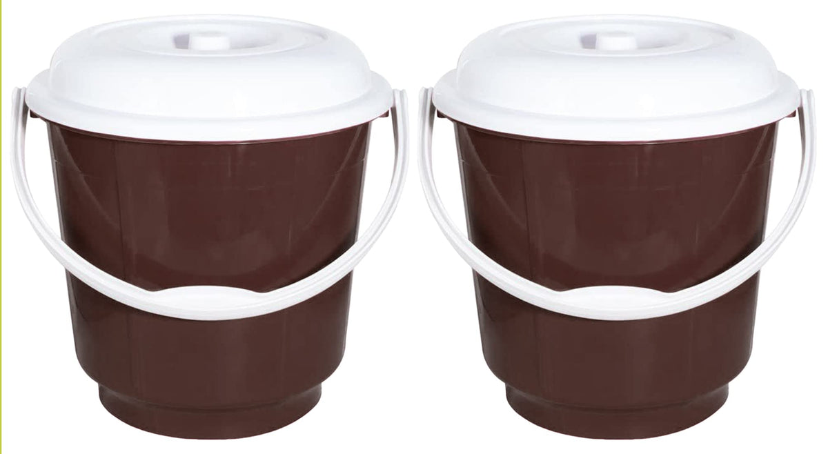 Heart Home Unbreakable Virgin Plastic Bucket with Lid For Home/Kitchen/Office, 18Ltr.- Pack of 2 (Brown)-47HH01168