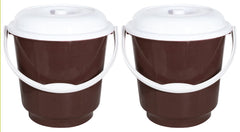 Heart Home Unbreakable Virgin Plastic Bucket with Lid For Home/Kitchen/Office, 18Ltr.- Pack of 2 (Brown)-47HH01168
