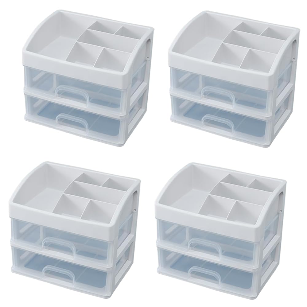 Kuber Industries 2 Layer Cabinet Drawer Box|Desktop Storage Box|Multi Drawer Storage Organizer|Pack of 4| White