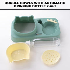 Kuber Industries Animal Feeding Plastic 2 in 1 Pet Bowls | Cat & Dog Bowl | Small/Medium Size Pet Feeding Bowl | Non-Toxic & 100% Safe for Pets (Pack of 2) | Light Green
