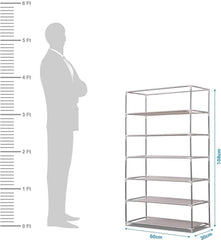 Kuber Industries Shoe Rack|Non-Woven 6 Shelves Shelf|Foldable Storage Rack Organizer for Shoe, Books-Pack of 2 (Grey)
