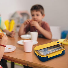 Kuber Industries Insulated Lunch Box for Kids & Adults|Premium Food-Grade PP Plastic|Leakproof & Spill Proof|Dishwasher & Microwave Safe Lunch Box|1000 ML|HX0043128|Yellow & Blue (Pack of 6)