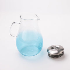 Kuber Industries Premium 970ml Glass Jug with Stainless Steel Lid and Handle | Leakproof Pitcher for Water, Cold Brew, Tea, Iced Coffee, Lemonade | Heat Resistant | Housewarming Gift | Blue