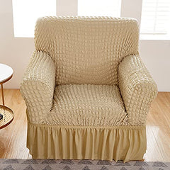 Kuber Industries Pack of 2 Sofa Cover | Single Seater Sofa Cover | Sofa Chair Cover | Couch Cover for Hall | Universal Sofa Slipcover | Elastic Spandex Sofa Cover for Living Room | OSSC005 | Beige