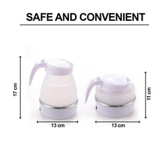 Kuber Industries Foldable Electric Kettle 600 ML | Multipurpose | Leak Proof Design | Silicone Body with 304-Stainless Steel Base | 600W | White