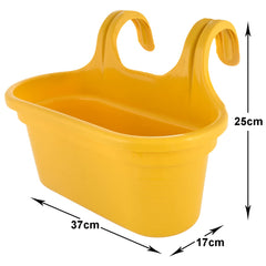 Kuber Industries Hanging Flower Pot|Double Hook Plant Container|Durable Plastic Glossy Finish Pots for Home|Balcony|Garden|12 Inch|Pack of 3 (Yellow)
