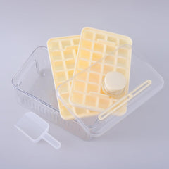 Kuber Industries 2 Layer Ice Cube Tray with Lid | Fridge Ice Cube container | 56 ice cube molds for freezing | One-Press Demolding | BPA Free | Biege