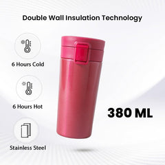Kuber industries Stainless Steel Insulated Coffee Tumbler With Sipper Lid 380 ML (Red)