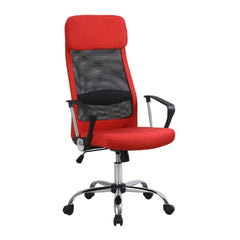 Kuber Industries Ergonomic Office Chairs for Work From Home | Comes with Manual Height Adjustable, Armrest, Headrest & 2D Lumbar Support | Comfy Study Chair for Students with Wheels | Red | MC10-RD