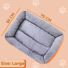 Kuber Industries Dog & Cat Bed|Super Soft Plush Top Pet Bed|Oxford Cloth Polyester Filling|Washable Dog Bed|Rectangular Cat Bed with Rise-Edge Pillow|QY036OR-L|Orange (Pack of 3)