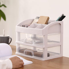 Kuber Industries 2 Layer Cabinet Drawer Box|Desktop Storage Box|Multi Drawer Storage Organizer|Pack of 5| White