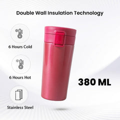 Kuber industries Stainless Steel Insulated Coffee Tumbler With Sipper Lid 380 ML-Pack of 4 (Red)