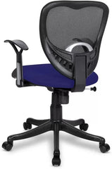Kuber Industries Ergonomic Revolving Office Chairs for Work From Home | Comes with Manual Height Adjustable, Armrest & Lumbar Support | Comfy Study Chair for Students with Wheels | Black & Blue Seat