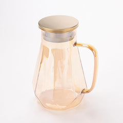 Kuber Industries Premium 1.4 LTR Glass Jug with Stainless Steel Lid and Handle | Leakproof Pitcher for Water, Cold Brew, Tea, Iced Coffee, Lemonade | Heat Resistant | Housewarming Gift | Orange
